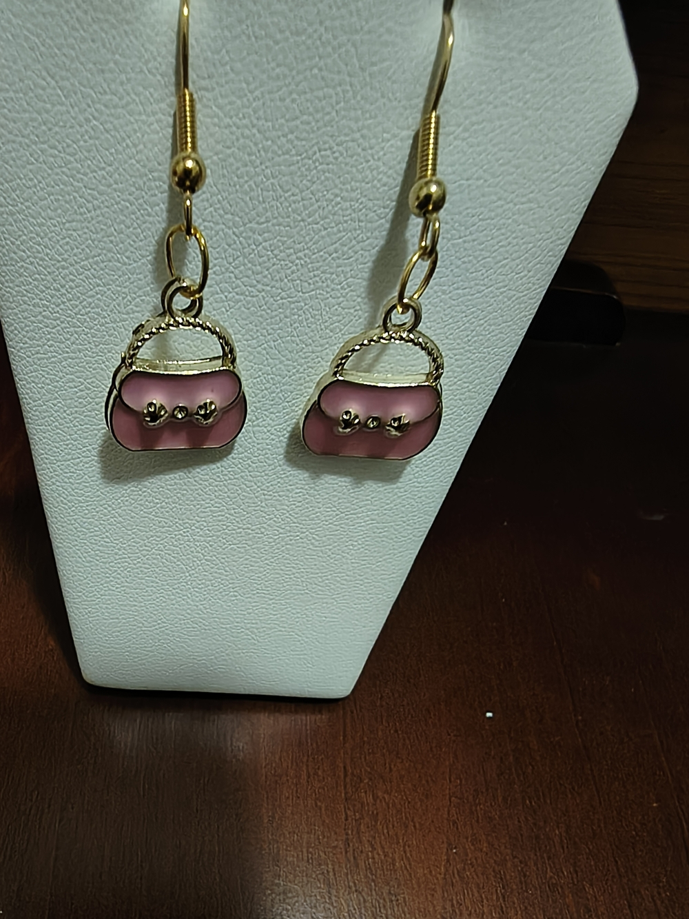 Pink/Gold Handbag Dangle Earrings